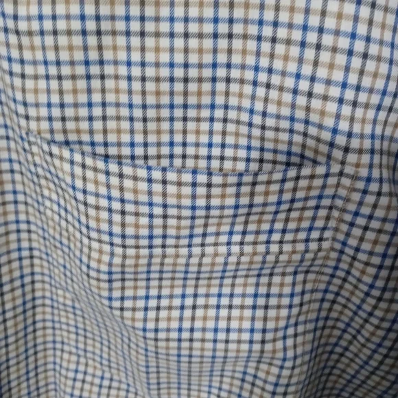 Yves Saint Laurent YSL Men's button down beige Navy blue Checked Shirt 16.5 - Picture 7 of 8